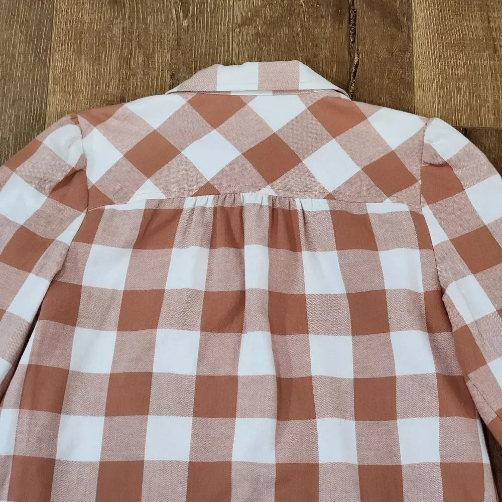 Loft Petite Flannel Plaid Round Collar Shirt sz small cottagecore prairiecore - Picture 7 of 11